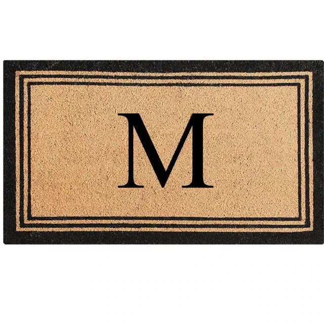 A1HC Natural Coir and PVC Backing Classic Border Monogrammed Door Mat, Anti-Shed Entry Doormat-18"x30"-M