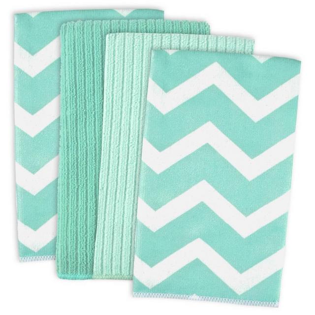 4pk Polyester Chevron Microfiber Dishtowels Aqua - Design Imports