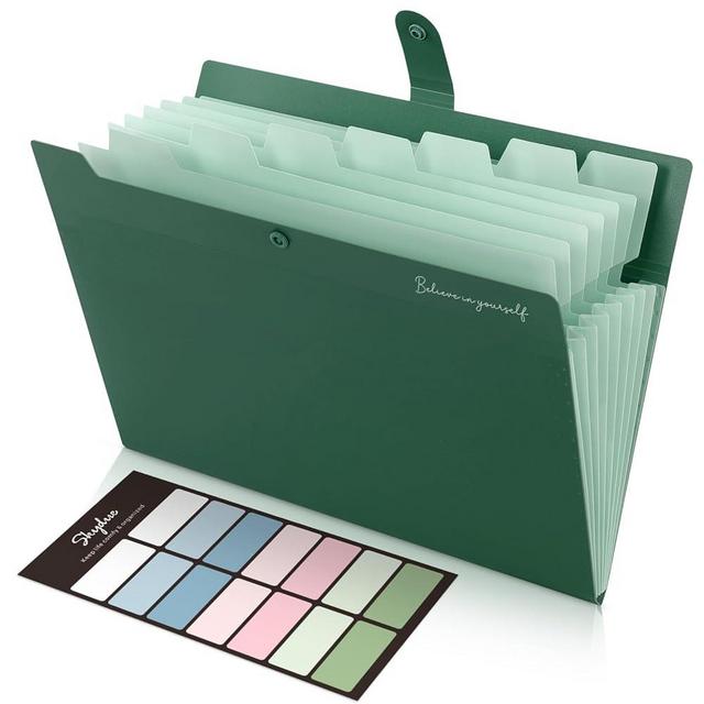 SKYDUE Expanding File Organizer with 8 Pockets, Accordion File Folders with Labels, Portable Document Paper Bill Receipt Organizer, Home College School Office Supplies, Letter Size,ForestGreen