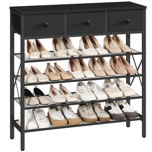 YATINEY 5-Tier Shoe Rack with 3 Drawers, Metal Shoe Organizer for 20 Pairs with Storage Shelves and Wooden Top, for Entryway, Hallway, Foyer, Closet, Black SS35BB