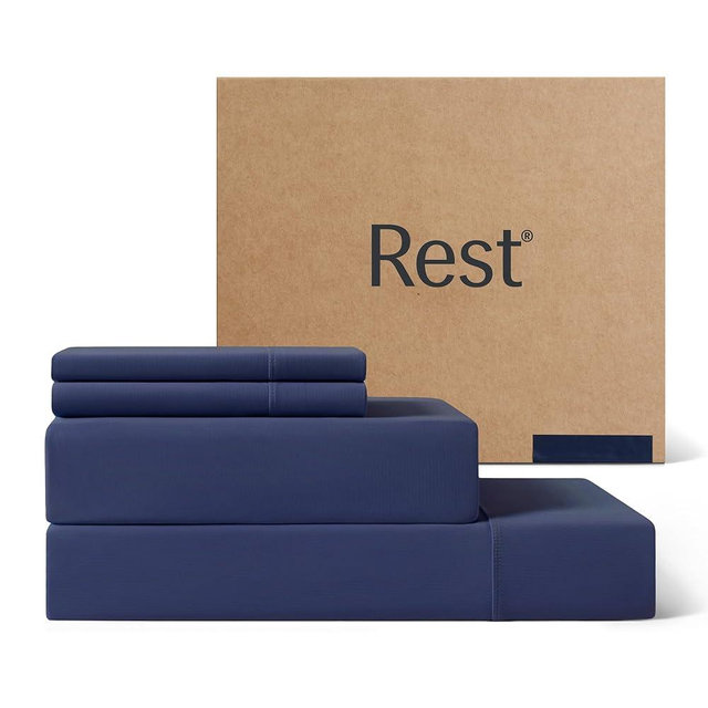 REST® Evercool®+ Cooling Sheet Set, King Size, Midnight Blue, Breathable Bed Sheets for Hot Sleeper and Night Sweats, with Pillowcases, with Ionic+ Self-Cleaning Silver Yarn for Sensitive Skin, 4PCS