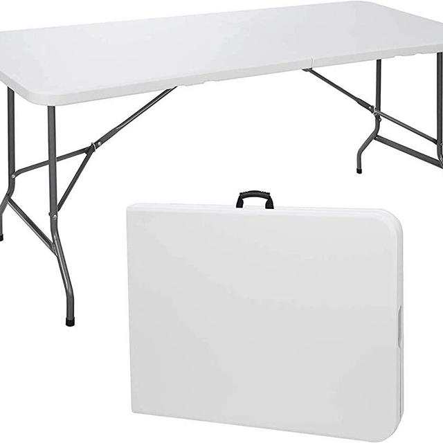 Folding Table Indoor Outdoor Heavy Duty Portable Folding Plastic Dining Table w/Handle, Lock for Picnic, Party, Camping - White (4ft, 6ft, 8ft) (8ft)