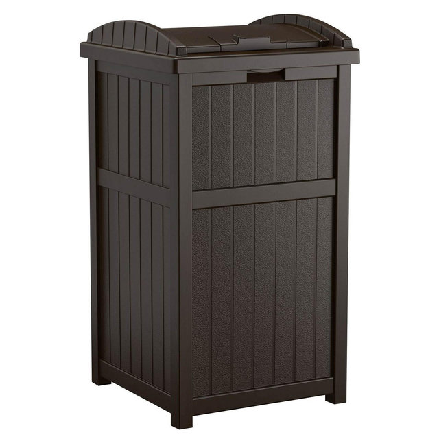 Suncast Trash Hideaway Outdoor 33 Gallon Garbage Waste Can Bin, Java