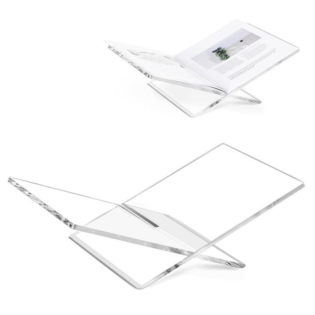 PUERSI Acrylic Book Stands for Display, 15.8 x 9.5 x 4.3 in Open Bookstand, Coffee Table Book Stand, Display Easel for Quran, Magazine, Art, Cook Book, Bible, Textbooks - Clear