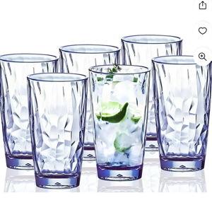 VEILEDGEM 15 oz Unbreakable Blue Textured Acrylic Juice Glasses, (Set of 6)