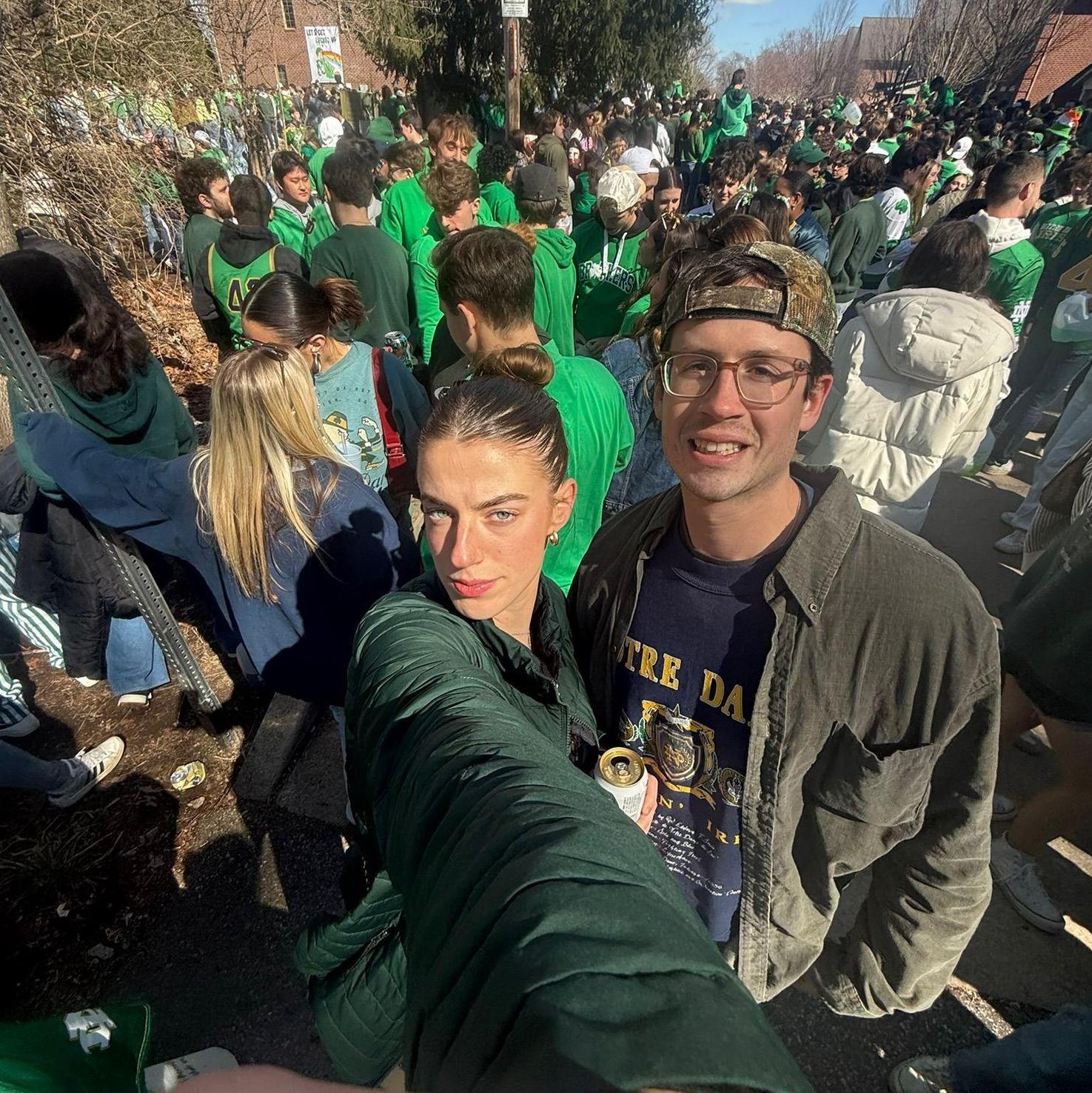 John-Luc and Grace at the Notre Dame St Patrick's Day "Darty". They never shy away from a good time!