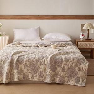 Cotton Floral Jacquard Quilt,Light Weight Quilted Muslin Comforter,All Season Reversible Summer Comforter,Soft Bedspread Throw Blanket Sheet for Bed Sofa Travel(Queen 79" X 90", Grey)