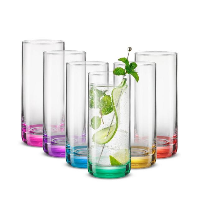 JoyJolt Hue Colored Highball Drinking Glasses 13 oz, Set of 6