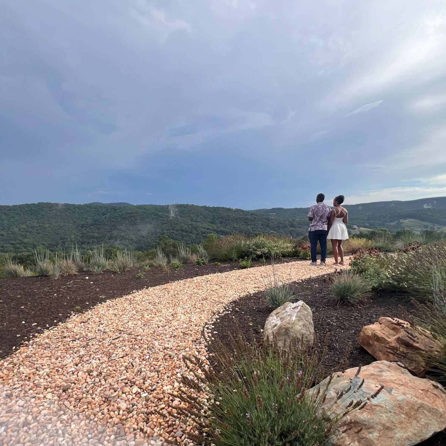 Celebrating one year at the winery, taking in the mountains and realizing the view is even better together.