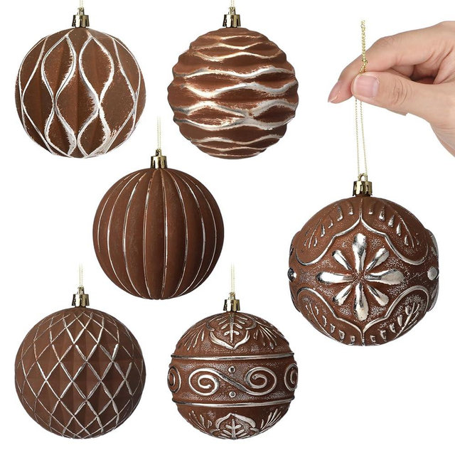 Soulchen 6 Pcs Vintage Neutral Textured Christmas Ball Ornament 4" Large Mercury Antique Farmhouse Christmas Tree Decor Shatterproof Xmas Hanging Ornaments for Rustic Xmas Tree Decor(Brown)