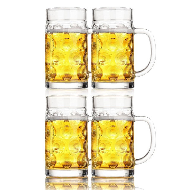 ZHENGYAOYANG Beer Mugs for Freezer, 20oz Glass Beer Mug with Handle, Large Glass Beer Stein, Thick Frosty Mug for Beer Cup Mug for Water, Drinks, Lead-Free Beer Glasses Set of 4 for Men in Pub, Home