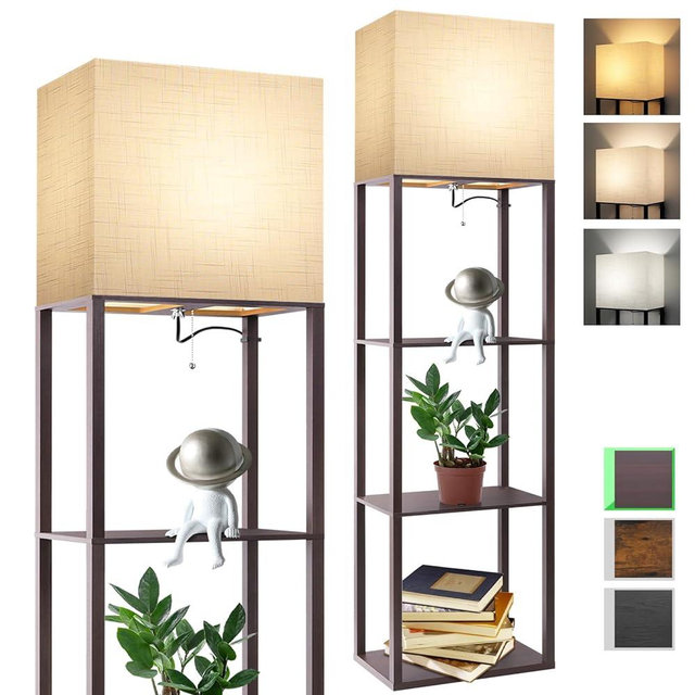 RUNTOP Plus - Floor Lamp with Shelves, Wide Shelf Lamp, Shelf Floor Lamp with 15W LED Bulb, 3 Colors Temperature, Memory Function, Large Display Storage, Standing Lamps for Living Room, Bedroom, Wood