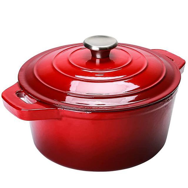 Puricon 4.2 Quart Enameled Cast Iron Dutch Oven with Lid, 4.2 QT Round Dutch Oven Pot with Dual Handles -Red