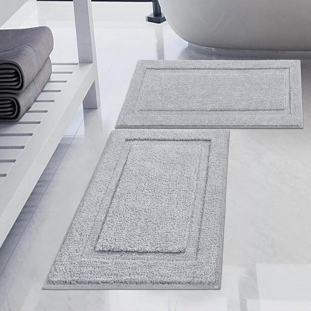 SHACOS Super Soft Bathroom Rugs Set of 2 Pieces 20x32 + 16x24 inch Non Slip Washable Microfiber Bath Rugs Absorbent Bath Mats Plush Rug for Shower Sink Bathtub, Light Grey