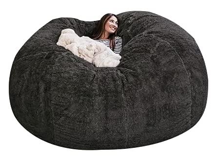 5FT Giant Fur Bean Bag Chair for Adult Living Room Furniture Big Round Soft Fluffy Faux Fur BeanBag Lazy Sofa Bed Cover(it was only a Cover, not a Full Bean Bag) Faux Fur BeanBag Lazy Sofa Bed Cover