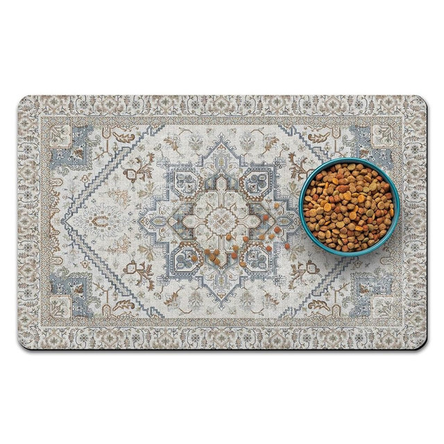 Dog Food Mats for Floors, Absorbent and Quick-Drying Pet Cat Food Mat,Anti-Fouling and Easy-to-Clean Pet Feeding Mat,Dog Bowl Mat for Messy Drinking Water Bowls.16 x24, Bohemia Style