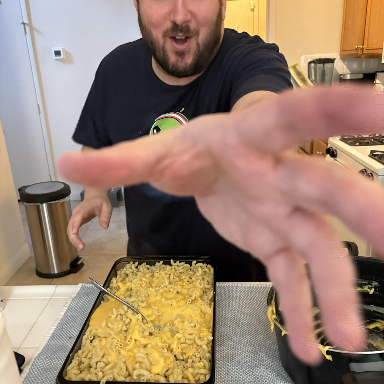 Josh not wanting to reveal his secret mac-n-cheese recipe for Thanksgiving dinner
