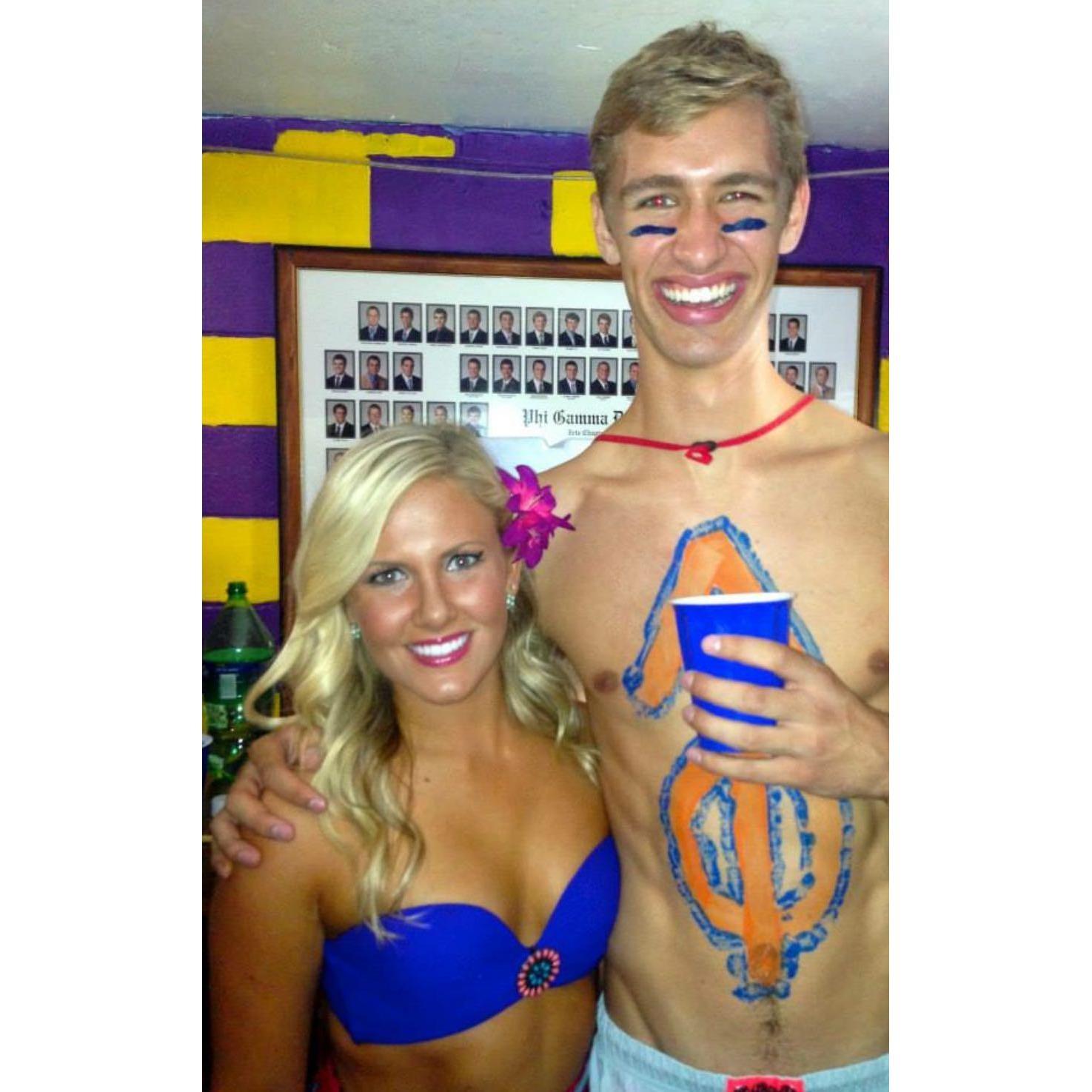 This is our very first — and very awkward — picture together at Sander's fraternity date party, Fiji Isle, in 2013.