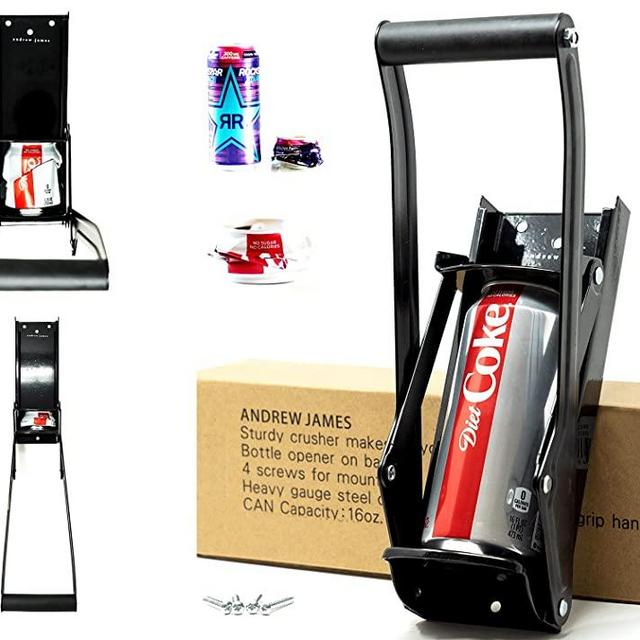 Heavy Duty Can Crusher - Designed to Recycle and Crush 12/16 oz Cans and Plastic Bottles – Crushes Soda, Beer, Pop Cans – Recycling Aluminum Cans is Great for the Environment - Andrew James (Black)