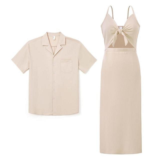 PATPAT Couples Matching Outfits: His and Hers Matching Set Women Knit Bodycon Maxi Dress or Men Chest Pocket Shirt