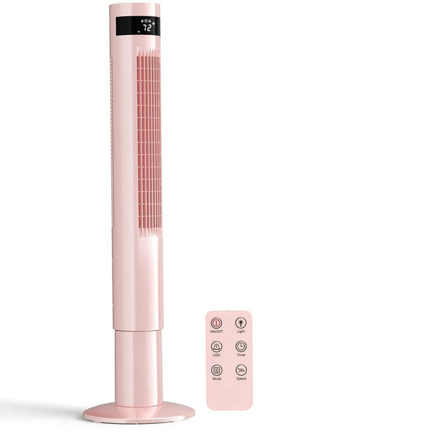 Antarctic Star 43 inch Tower Fan Portable Electric Oscillating Fan Quiet Remote Control Bladeless Floor Fan 3-Spped Wind Mode 12H Timer Bedroom Office Pink