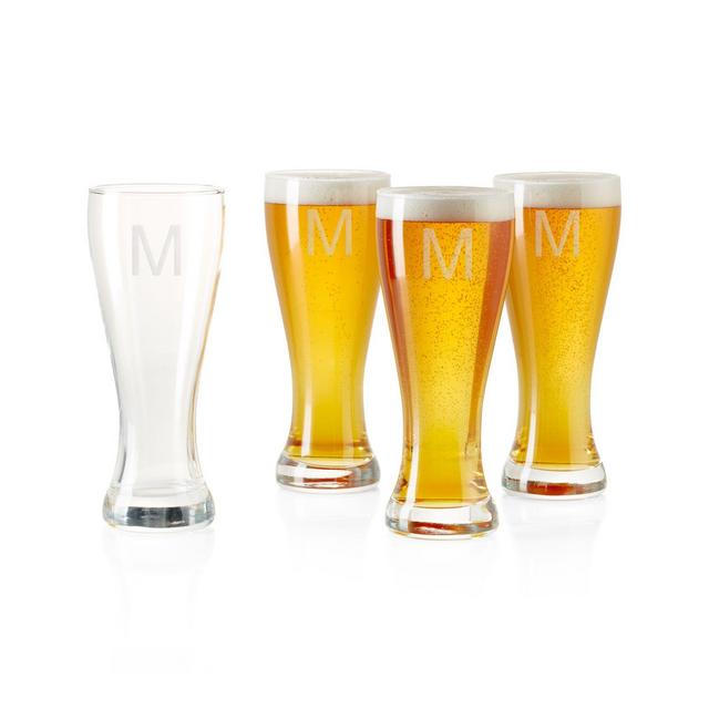 "M" Monogrammed Pilsner Glasses, Set of 4