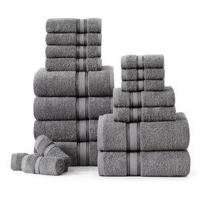 LANE LINEN 100% Mercerized Cotton Bath Towels Set of 18 – Zero Twist, 6 Bath, 6 Hand Towel & 6 Washcloths, Soft, Ideal for Spa Hotel & Home, Gentle on Body, Durable After Multiple Washes – Cool Grey