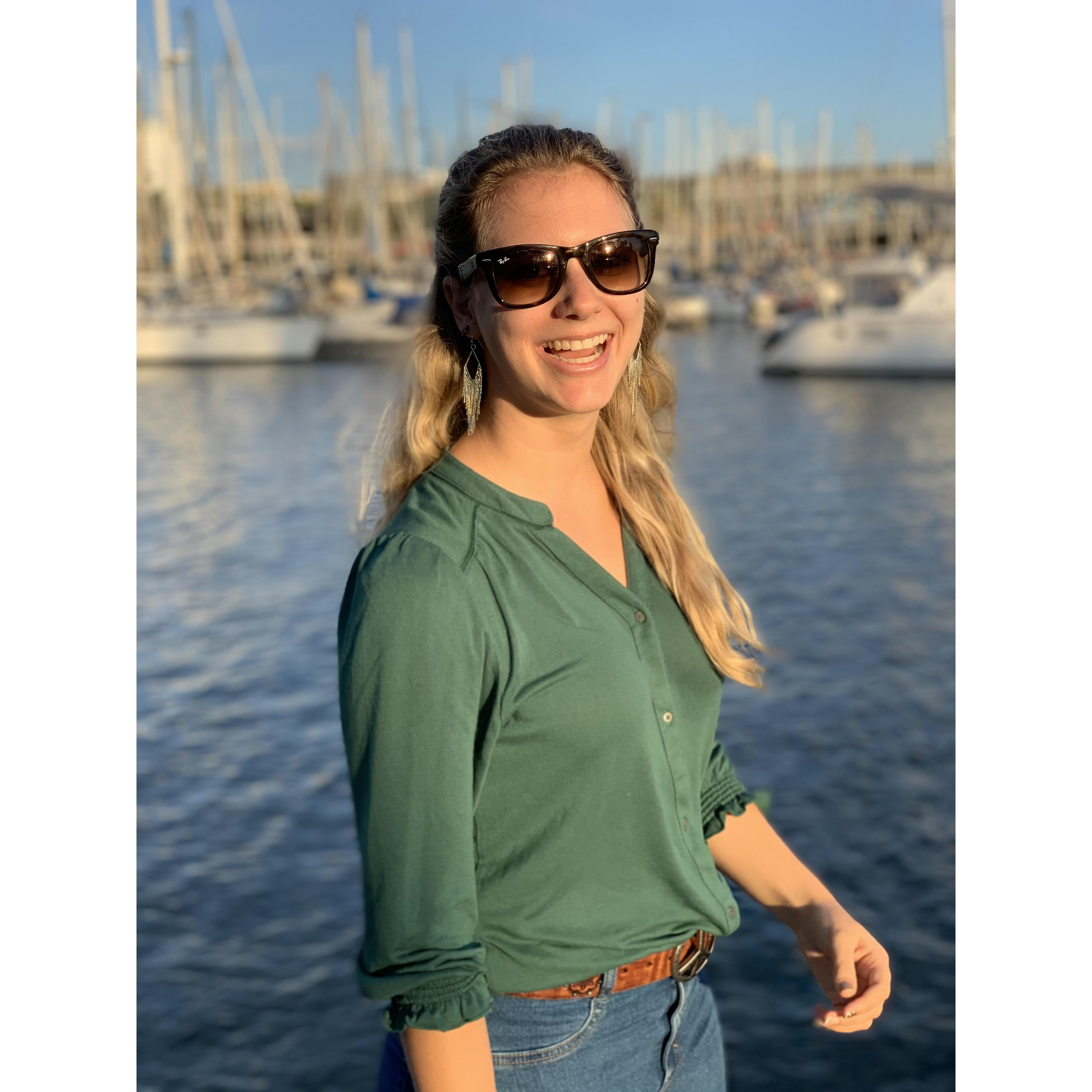 A candid photo of Ashley visiting Lewis in Barcelona, Spain during a work trip.