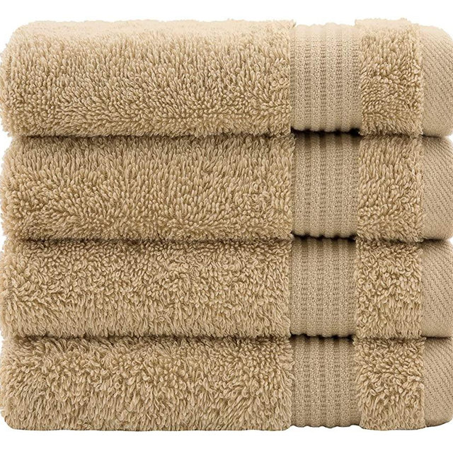 Luxury Genuine Turkish Cotton Washcloths for Easy Care, Extra Soft & Absorbent, Fingertip Towels, 4 Pack Turkish Washcloth Set by United Home Textile, Sand Taupe