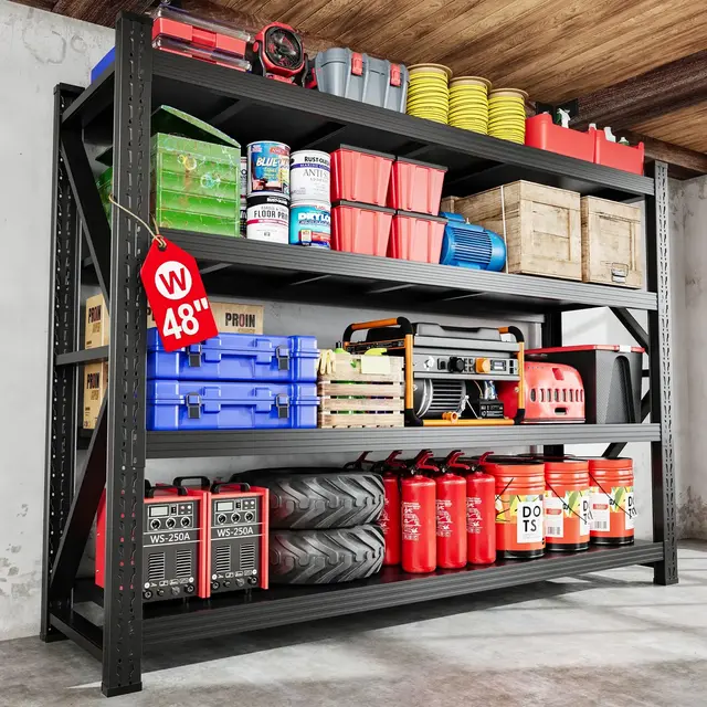 Mlezan 48"W Metal Storage Shelves, 3000LBS Heavy Duty Garage Shelving Units, Storage Rack and Industrial Shelf for Warehouse 48"W x 24"D x 69"H,Black