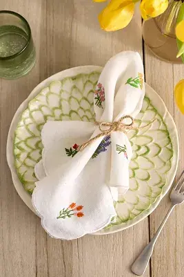 Embroidered Floral Linen Napkins, Set of 2