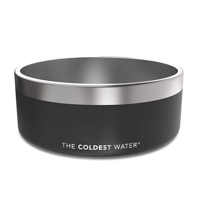 The Coldest Dog Bowl - Durable, Non-Skid, Stainless Steel, Double Wall, Heavy Duty with Rubber Bottom for Dogs, Cats, Pet Feeding (64 oz, Stealth Black)