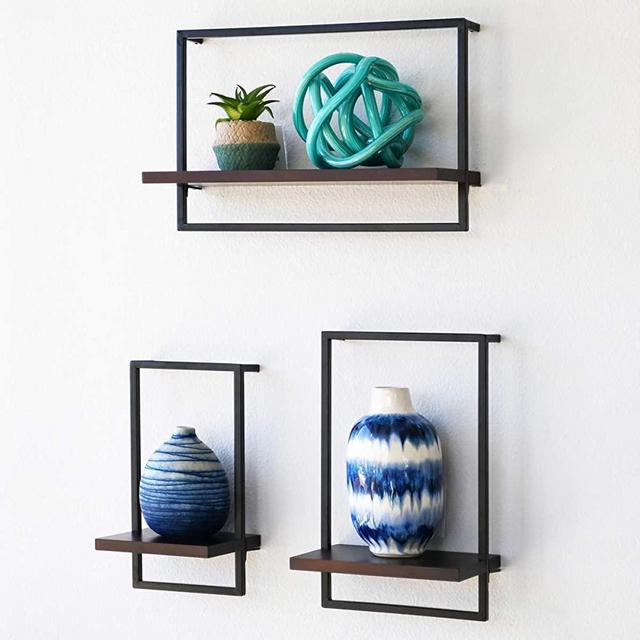WELLAND 5.5" Deep Modern Floating Shelves, Natural Solid Wood, 16", 14", 12" Dark Espresso Floating Shelves Bathroom Set of 3