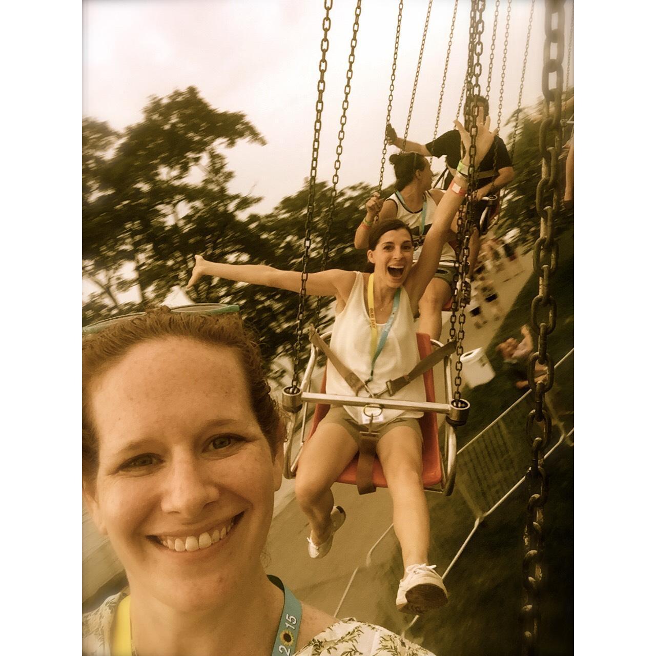 July 2015: Eric's first Bloomberg picnic. Our friend Courtney captured this picture as Eric was harrassing me!