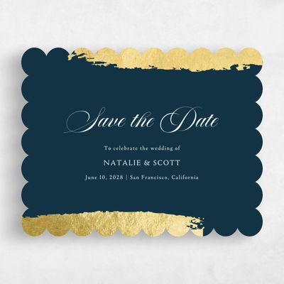 Blue Scalloped Wedding Save the Date - Casey Landscape Foil