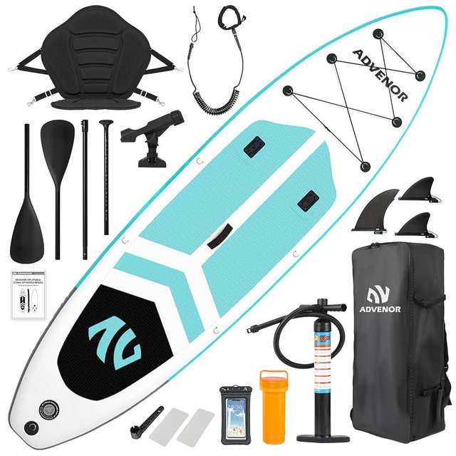 ADVENOR Paddle Board 11'x33 x6 Extra Wide Inflatable Stand Up Paddle Board with Hand Pump,Leash, Adjustable Paddle For Basic Version, Extra Kayak Paddle Kayak Seat 2 Fishing Mounts For Fishing Version