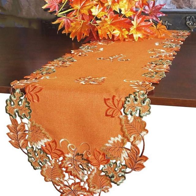 GRANDDECO Harvest Fall Table Runner 13"x54",Cutwork Embroidered Maple Leaves Dresser Scarf Table Topper for Thanksgiving's Day Home Dinner Holiday Party Decoration