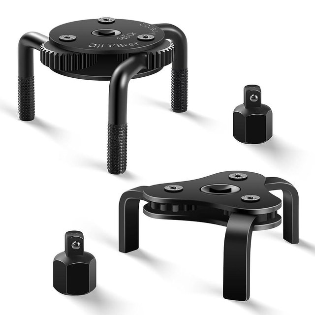 Reniteco Oil Filter Removal Tool, Universal Oil Filter Wrench Set Adjustable 2-1/2 to 4 inch & 2-3/4 to 5-1/8 inch, 1/2" Drive for Removing Motorcycles Cars Trucks