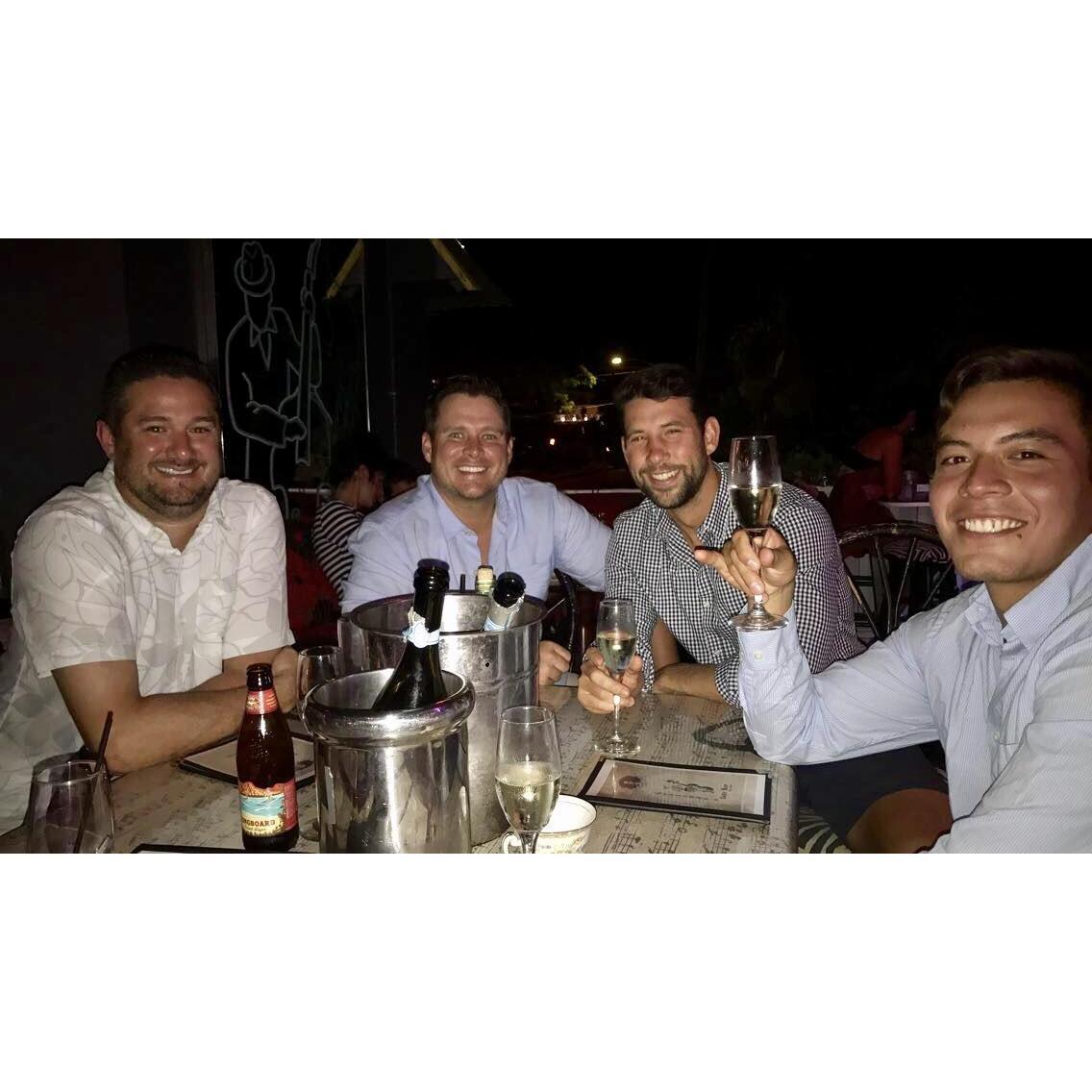 Mike, Chad, Dave and Kevin/"The Prez" at Gertrude's jazz bar for Kelly's 30th