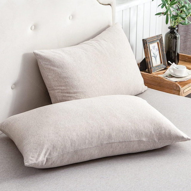 PURE ERA Jersey Knit Pillowcases 100% T-Shirt Cotton Super Soft Comfy Breathable, Set of 2, Queen 20" x 30", Heathered Beige