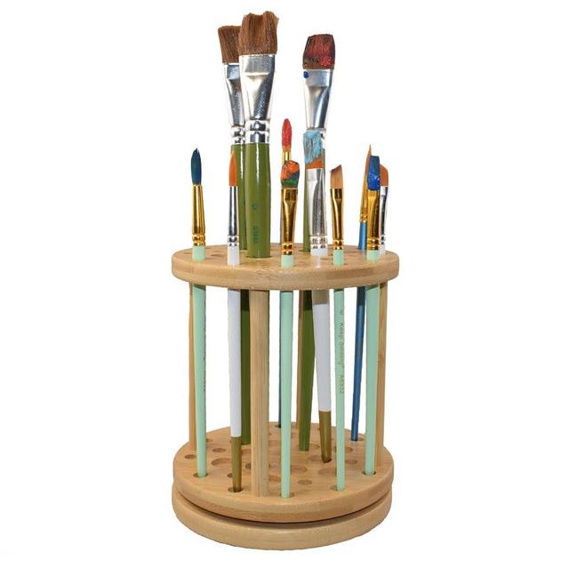 Yeeyeah 360 Rotating Bamboo Paint Brush Holder-Large Capacity Watercolor Paint Brush Holder Display Stand And Organizer for Desk, Arts and Crafts