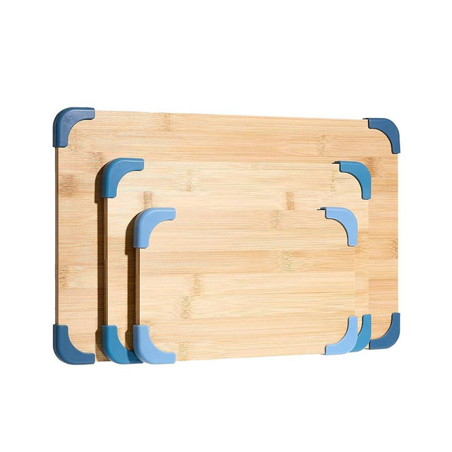 COOK WITH COLOR Bamboo Cutting Board Set- 3 Pc. Large, Medium and Small Non Slip Cutting Boards for Kitchen, Meats, Veggies and Fruit (Light Blue)