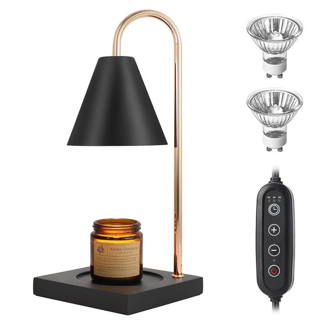 Erumpere Candle Warmer Lamp, Dimmable Candle Warmer Lamp for Jar Candles, Electric Black Candle Warmer Lamp with Timer 2H/4H/8H Nightstand Lamp for Bedroom (2 Wax Warmer Bulbs)