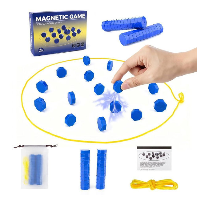 Magnetic Chess Game Set with 24 Stones & Rope, Portable Multiplayer Magnet Board Game for Adults,Family Board Games Set, Party Travel Desktop Magnetic Strategy Game