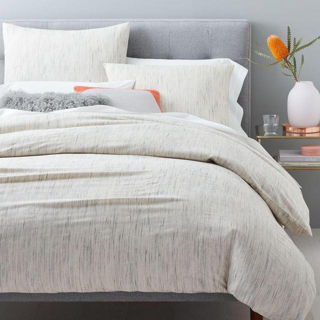 Organic Washed Melange Jacquard Duvet & King Sham, Natural, King