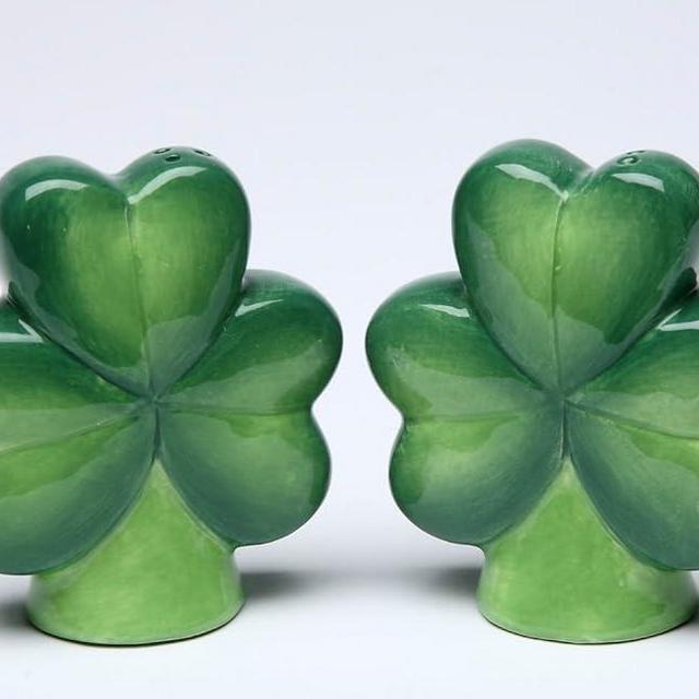 MHC Fine Ceramic Clover Leaves Shamrock Salt and Pepper Shakers Set, 2-3/4" H