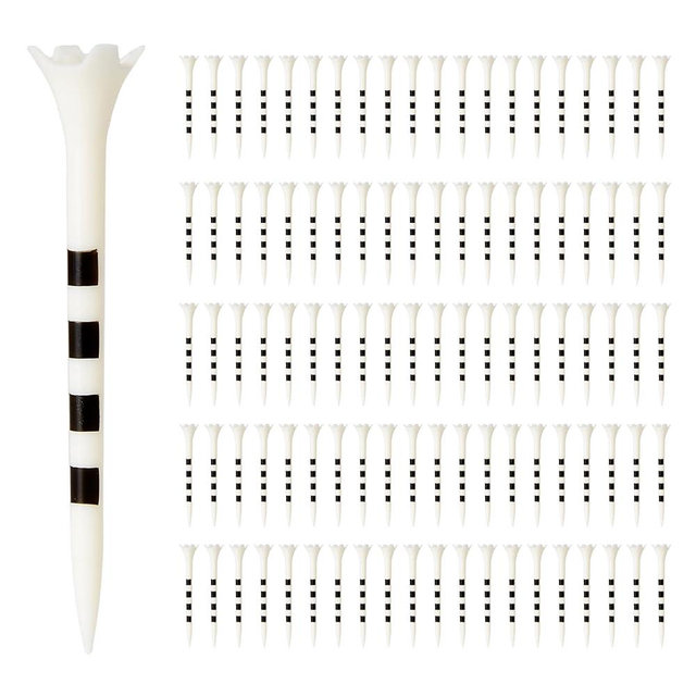 Amazon Basics Golf Tees with Height Marker System- Recycled Plastic Tees with 4-Prong Head - Golf Course Accessories - White - 100 Pack