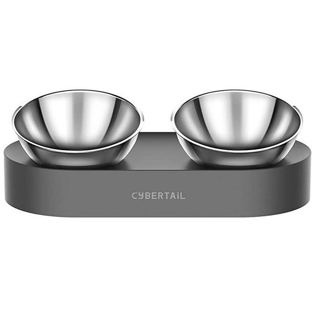 PETKIT CYBERTAIL Elevated Cat Bowls with 2 Stainless Steel Bowls, 15° Tilted Raised Cat Food and Water Bowls, Stress Free Food Grade Material, Nonslip No Spill Pet Feeding Bowls for Cat and Small Dogs