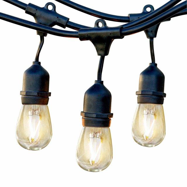 Brightech Ambience Pro LED Waterproof Outdoor String Lights - Heavy Duty, Hanging Vintage Edison Bulbs - Dimmable 2W, 48 Ft Patio Lighting / Cafe / Bistro Commercial Grade Strand for Market