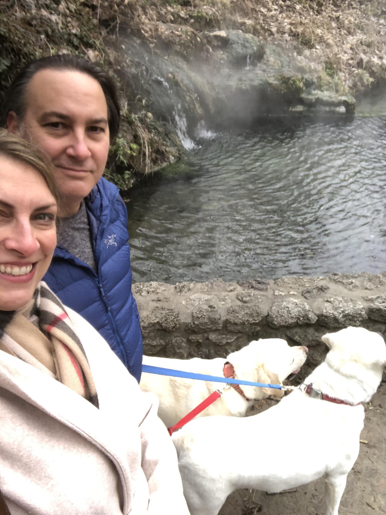 Walking Aspen & Atlas in downtown Hot Springs, AR